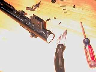 Rear view of trigger assembly showing the spring guide