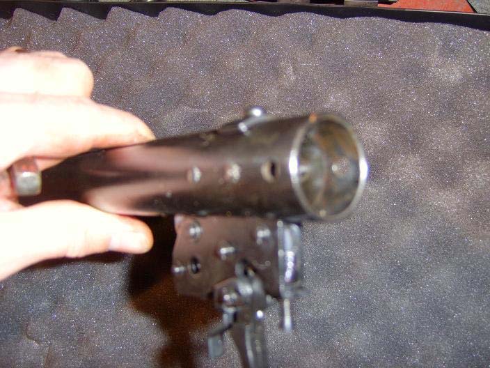 Barrel removed showing cocking foot and trigger assembly